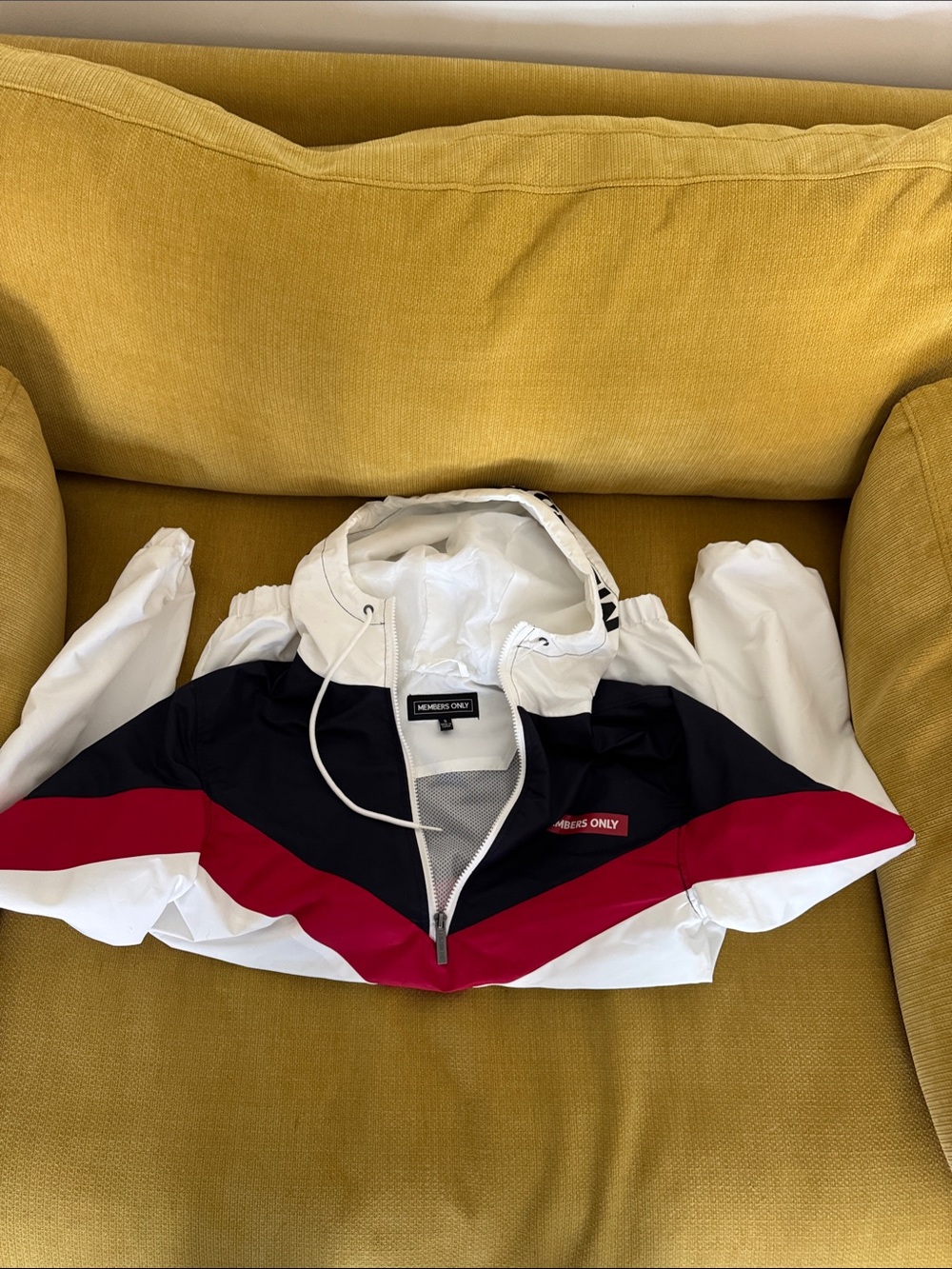 Members Only White Black and Red Chevron Windbreaker Jacket